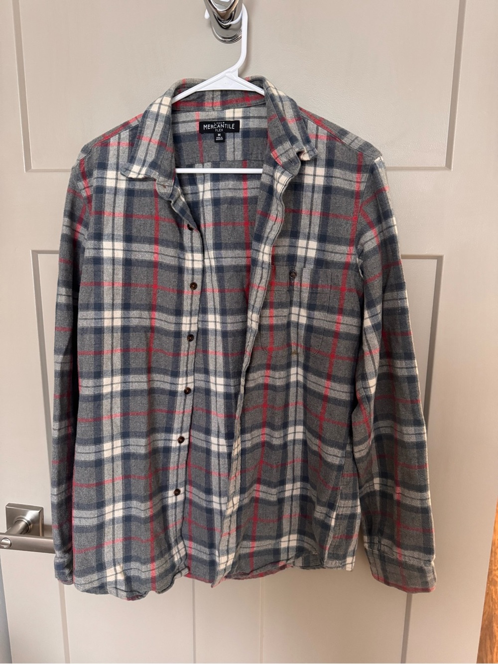 J. Crew Gray Plaid Button-Down Shirt with Red Accents